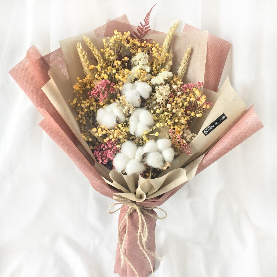 Cotton Flower Bouquet in Brown Wrapping (Autumn Theme)