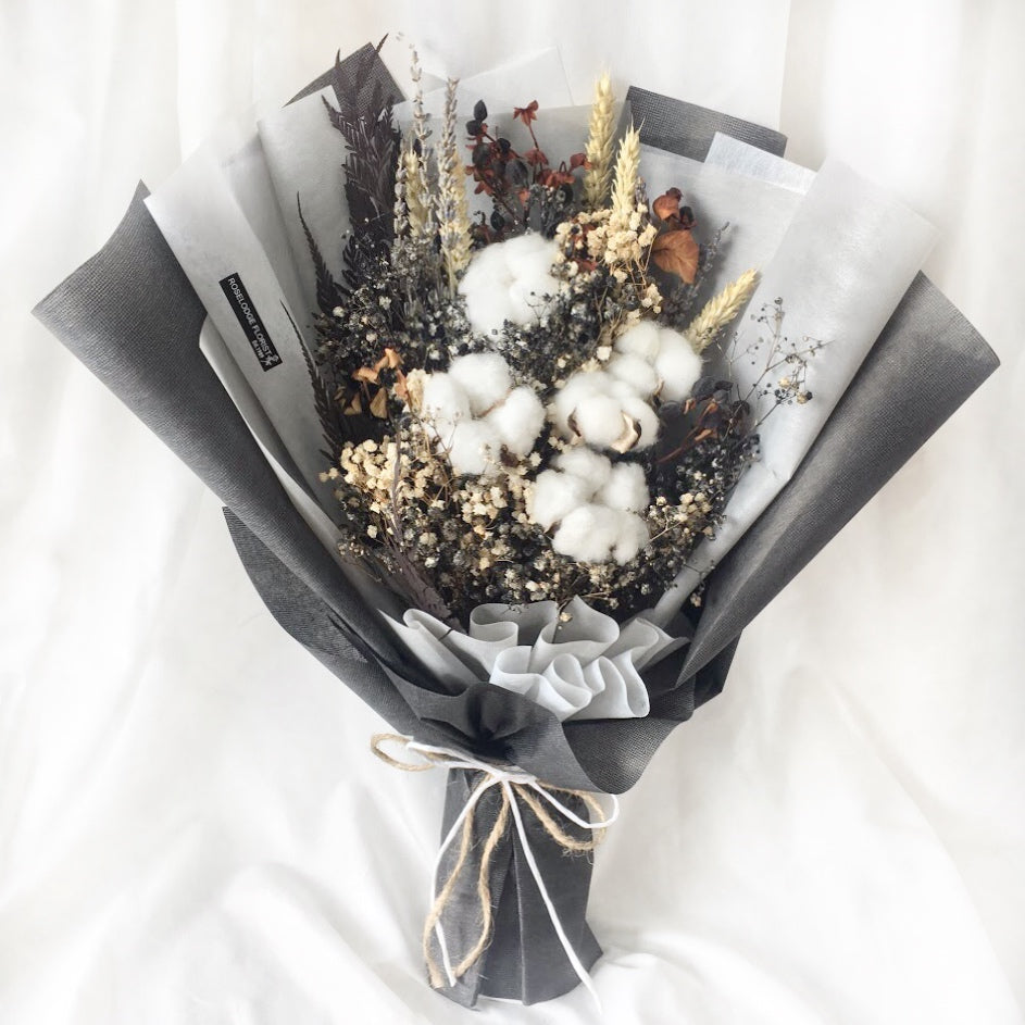 Cotton Flower Bouquet in Black Wrapping