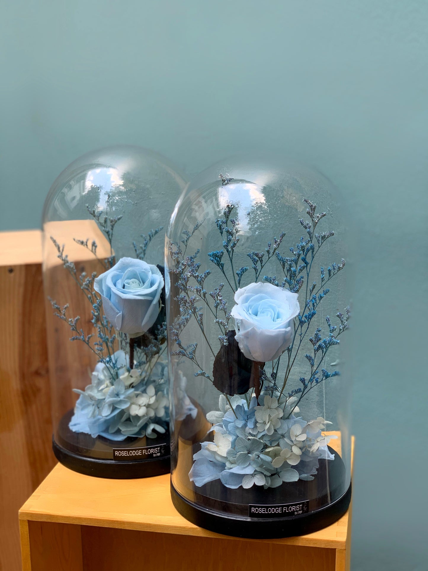 Blue Preserved Rose in Bell Jar