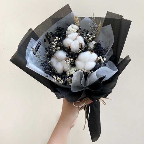 Cotton Flower Bouquet in Black Wrapping