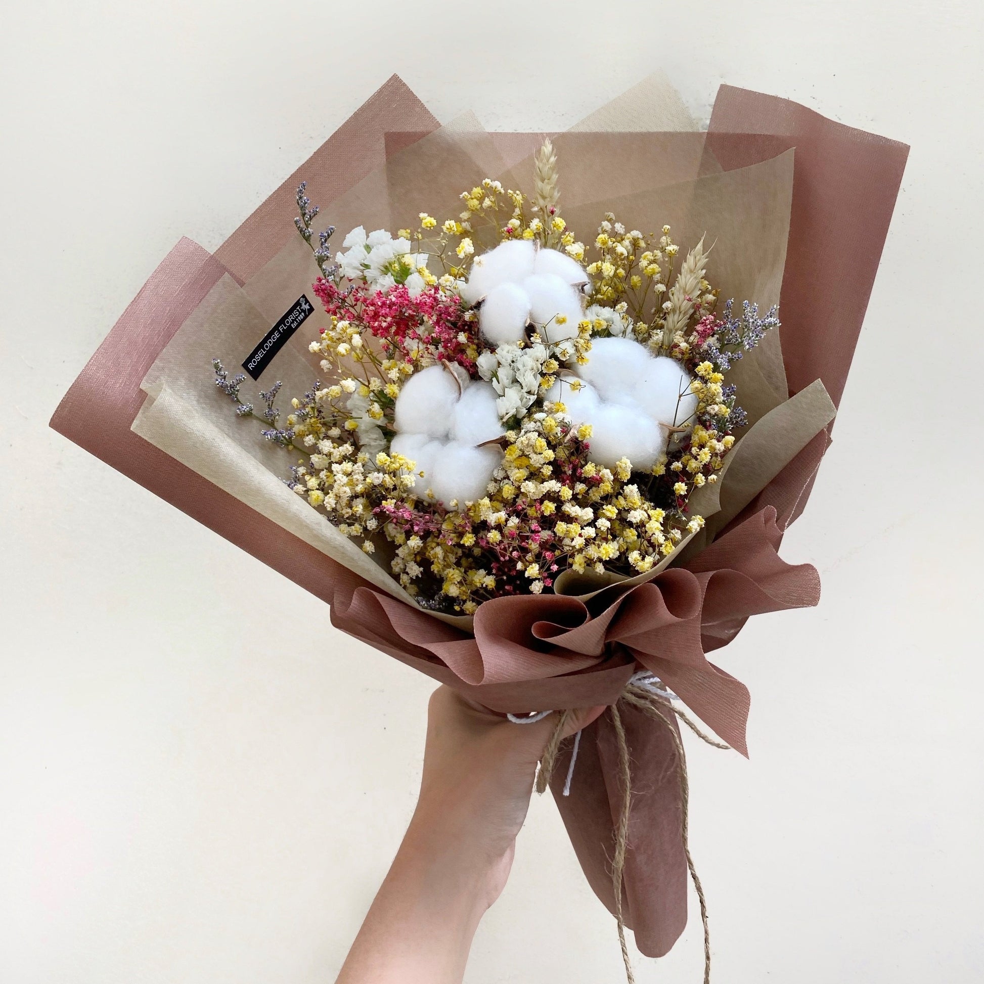 Cotton Flower Bouquet in Brown Wrapping