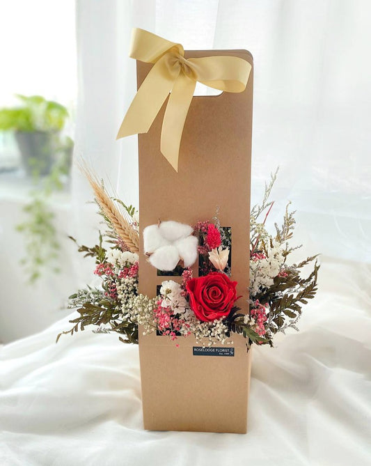 Brown Bloom Box with Red Preserved Rose