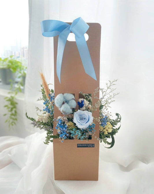 Brown Bloom Box with Blue Preserved Rose